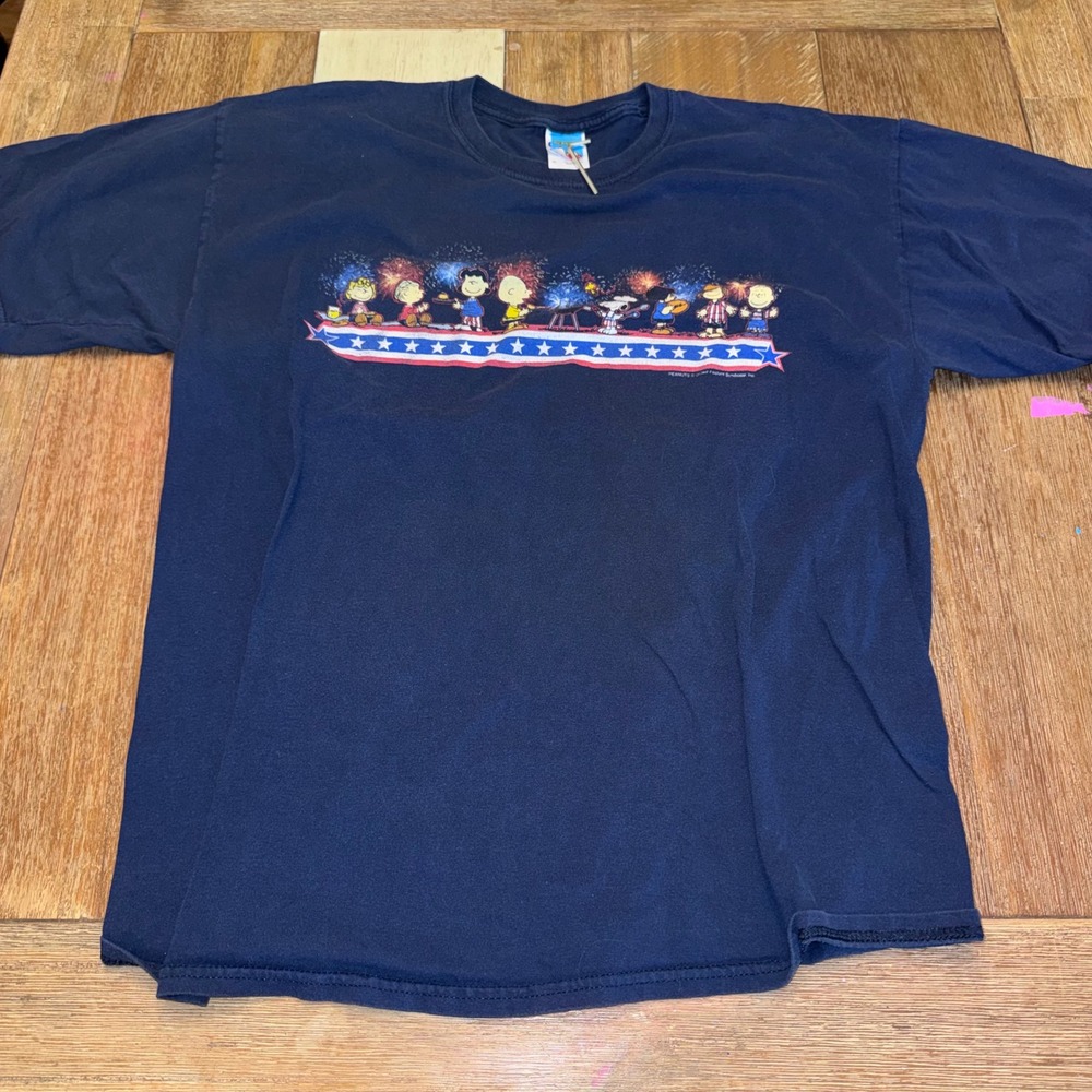 Peanuts T-Shirt Mens XL Navy Good 4th of July Snoopy Charlie Brown Graphic Tee